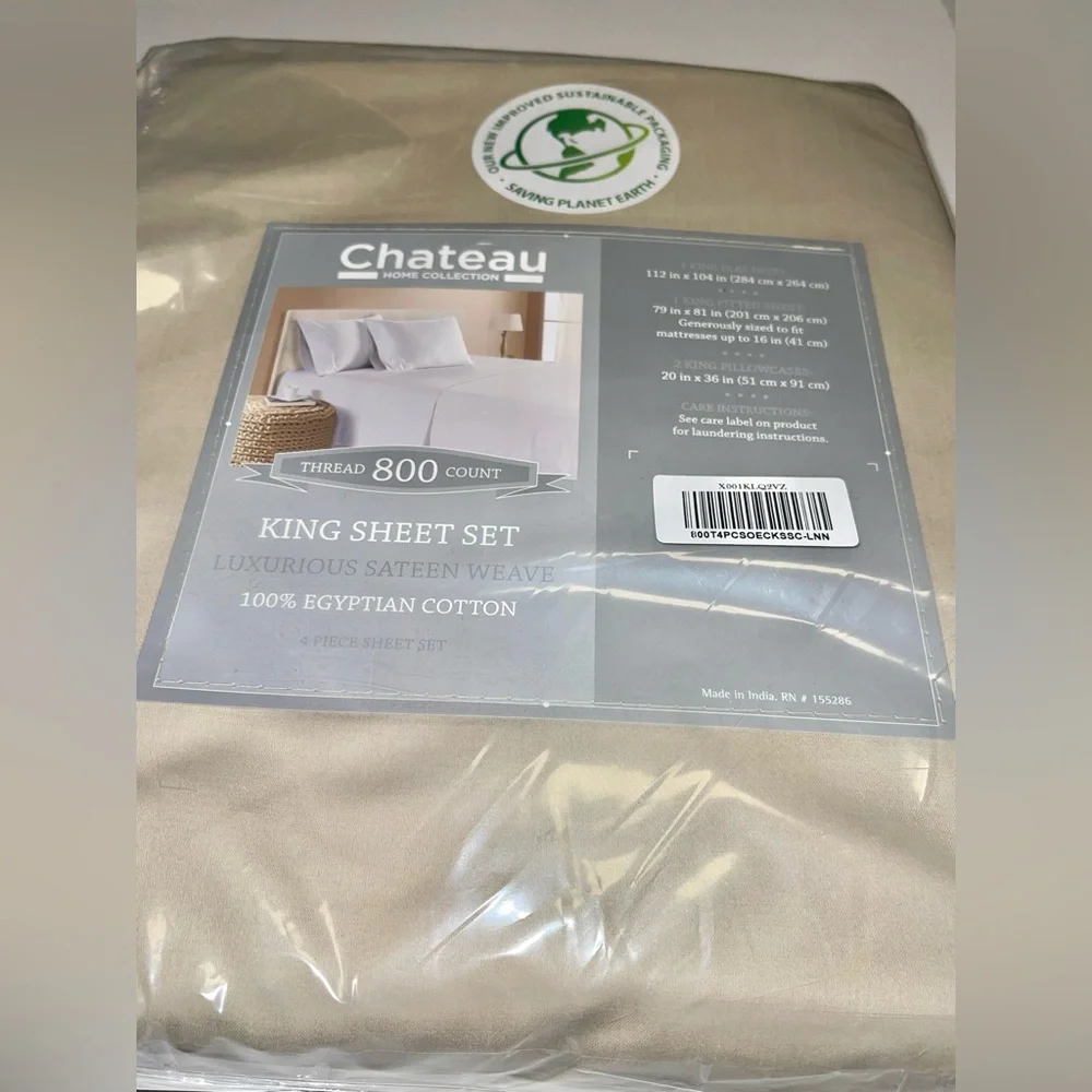 - CHATEAU HOME COLLECTION KING SIZE SHEET SET TAUPE COLOR 100% 4 PIECE SET…